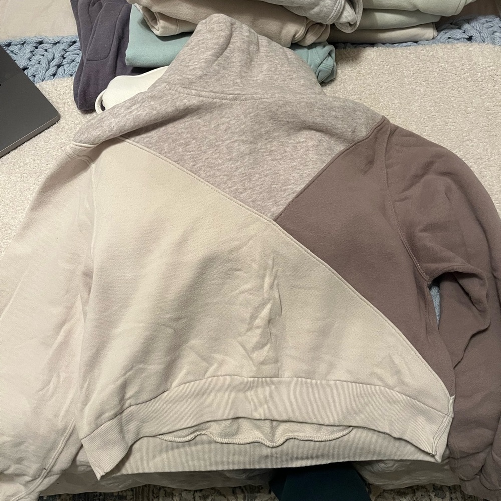 Abercrombie & Fitch Colorblock Cowl Neck Sweater - Cream and Brown